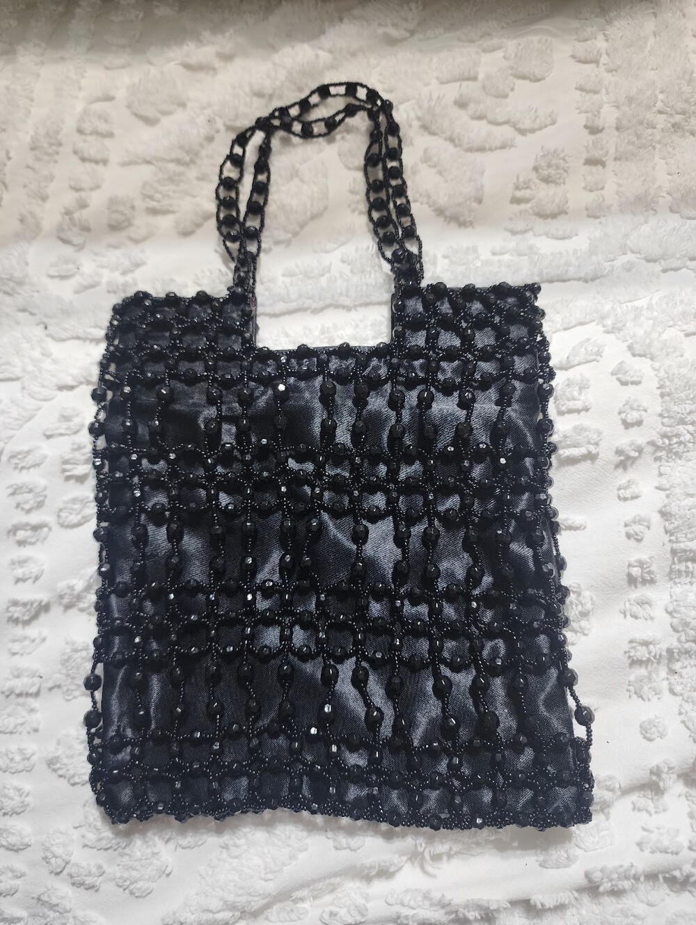 Vintage Giorgio of Beverly Hills Black Silk Handbag with Chain Beads 9" x 8
